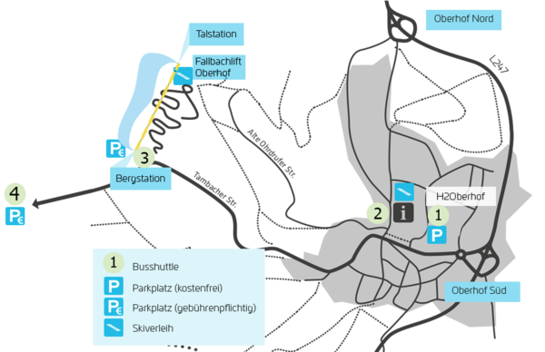 Karte mit Haltestellen für das Ski-Shuttle